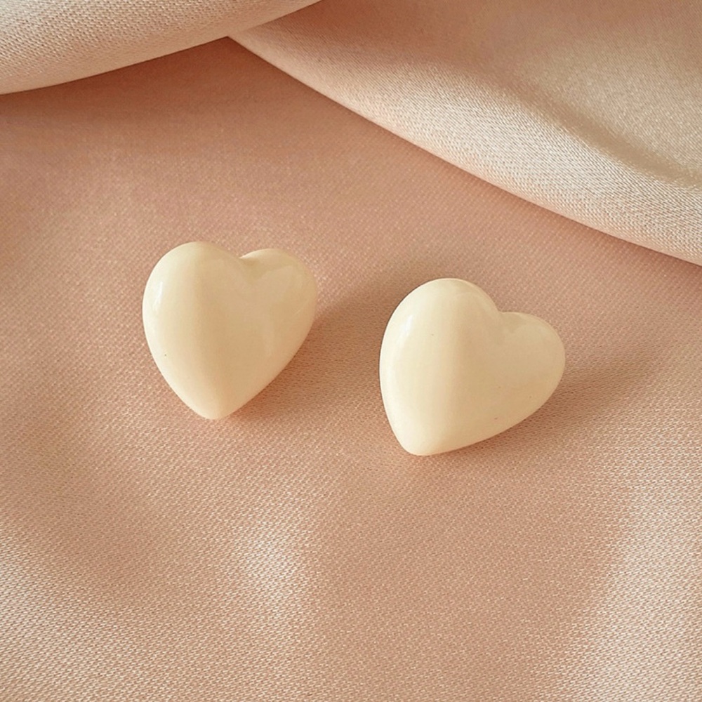 Cream Heart Stainless Steel Stud Earrings